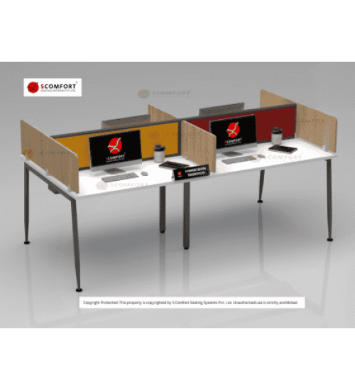 Scomfort SC-WRT24 Desk Workstation with Partition with Raceway and Tapper Leg Frame 35 Screen Soft Board Only Side Wood Divider and End Divider and Seating Capacity 4 People